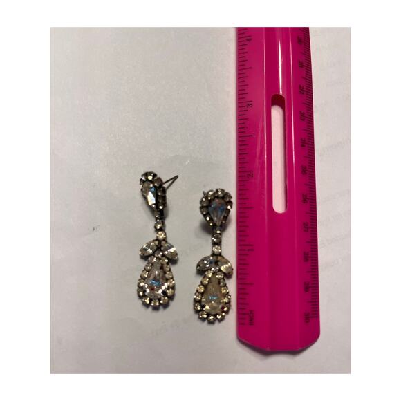 Vintage Rhinestone Drop Earrings – Clear Crystal Teardrop Dangle Silvertone - Picture 4 of 4